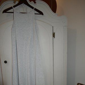 Striped Maxi Sun Dress M Gray/Wht Striped Sleeveless Spaghetti Straps